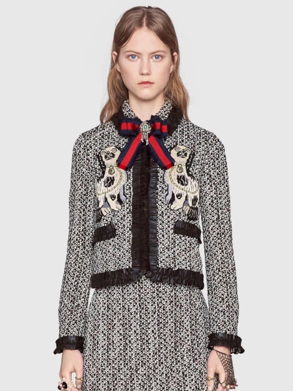 GUCCI Embroidered Spaniel dogs Tweed Jacket, Size IT 42, US 6, NWT
